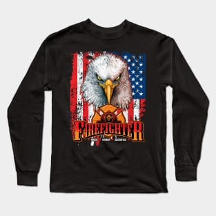 Firefighter Eagle Flag Long Sleeve T-Shirt